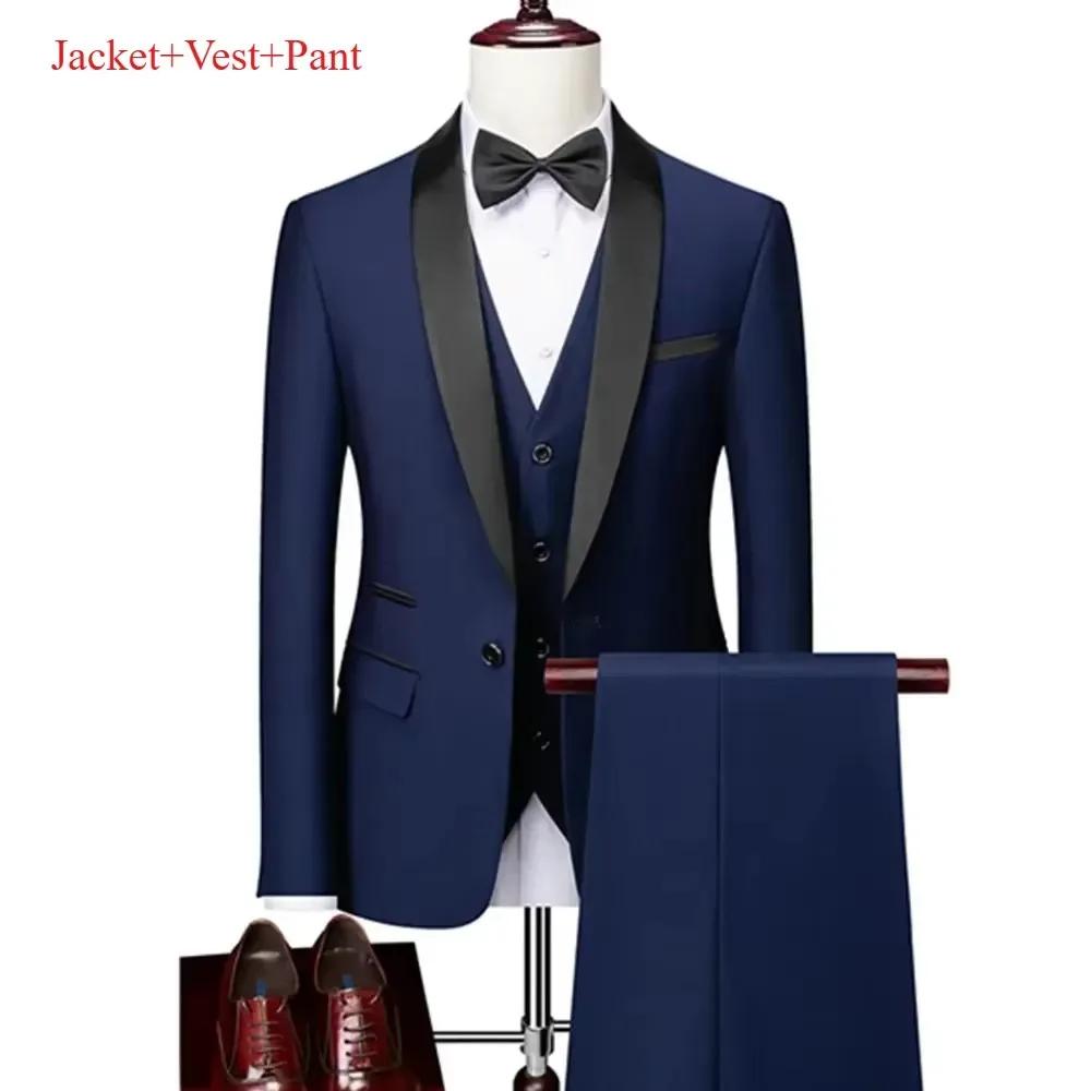 Ensemble de costume noir à revers pour hommes, manteau, gilet, pantalon/affaires pour garçons d'honn