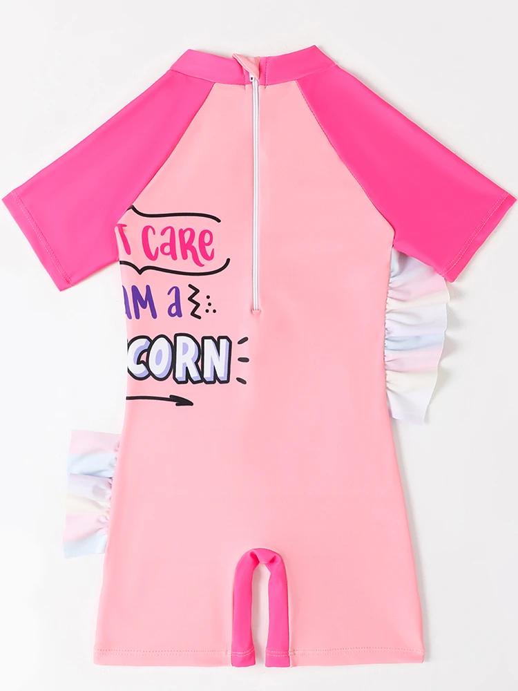 Filles enfants maillot de bain 2026 nouveau arc-en-ciel cheval siamois manches courtes maillots de b