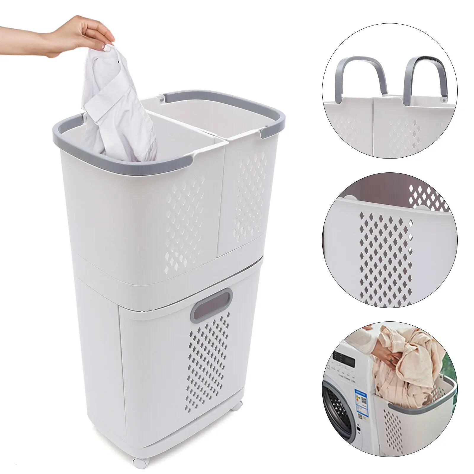 Mir à linge à 3 niveaux, support pour vêtements sales, panier de rangement pour lavage, chariot de r