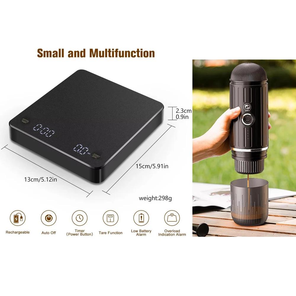 Balance à café numérique avec minuterie, écran LED, expresso, USB, 3kg max, pesée de 0.1g, mesures d