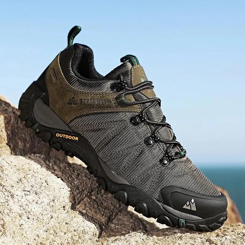 Chaussures de randonnée homme cuir véritable HIKEUP - Semelle caoutchouc antidérapante 4 saisons