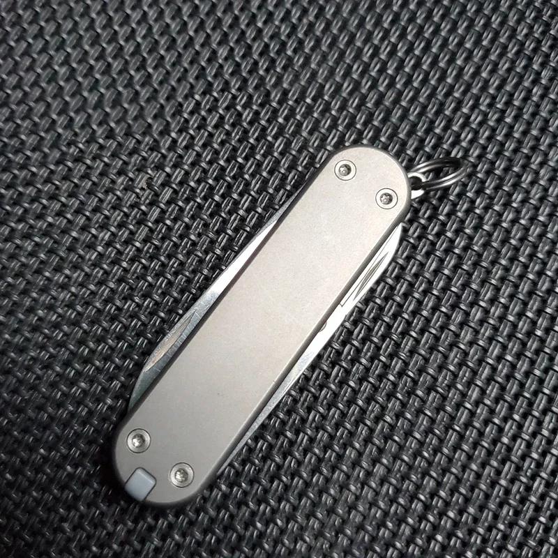 EDC-Couteau Pliant avec Manche en Alliage de Titane, Lame d'Art de Coupe, Déballage, Poche de Campin