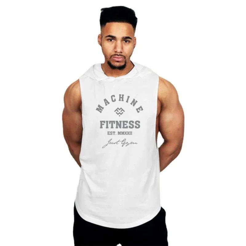 Vêtements de Sport à capuche homme débardeur été coton respirant Fitness musculation sans manches
