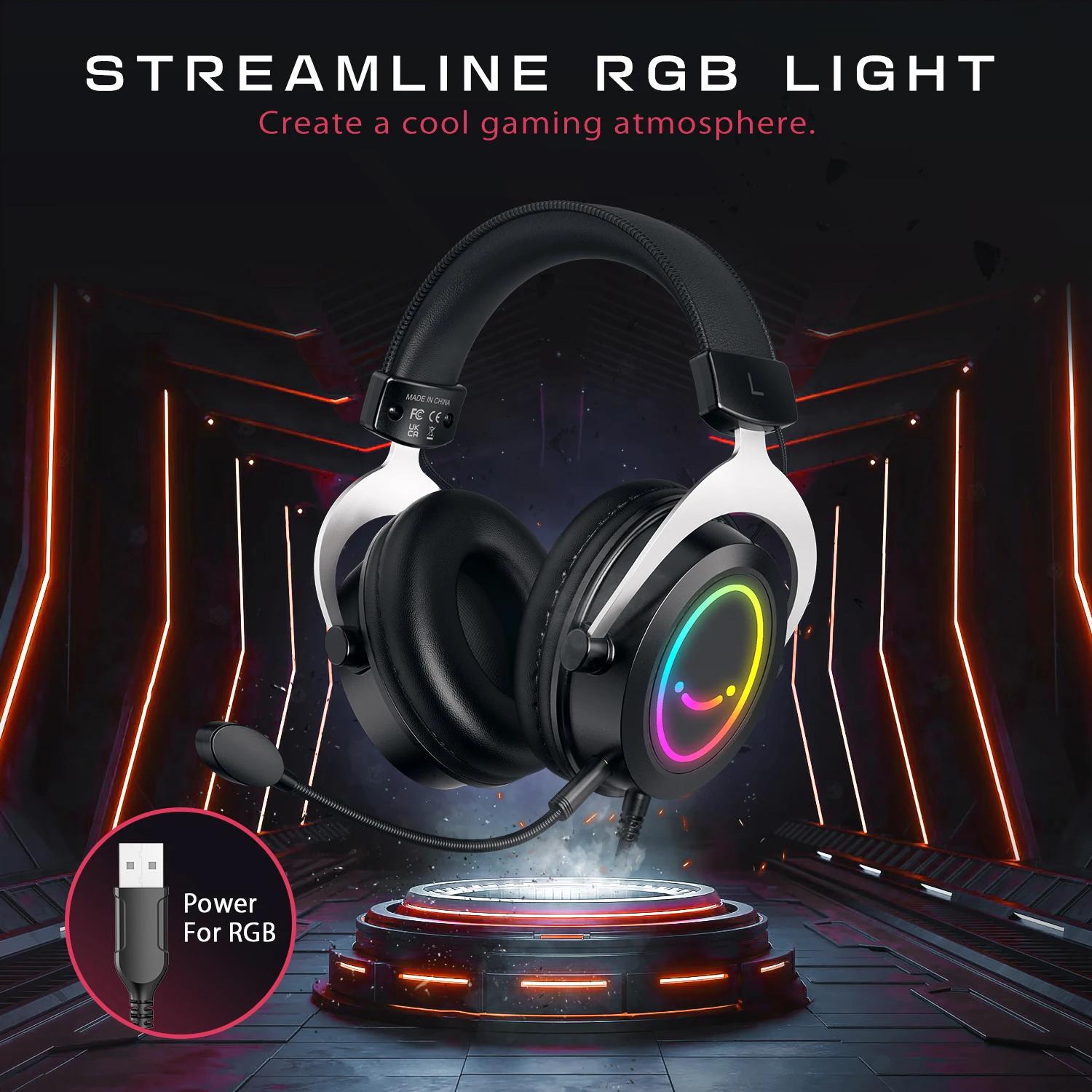 Casque de jeu FIFINE avec contrôle dynamique rvb/micro/en ligne, coussinets d'oreille en mousse à mé
