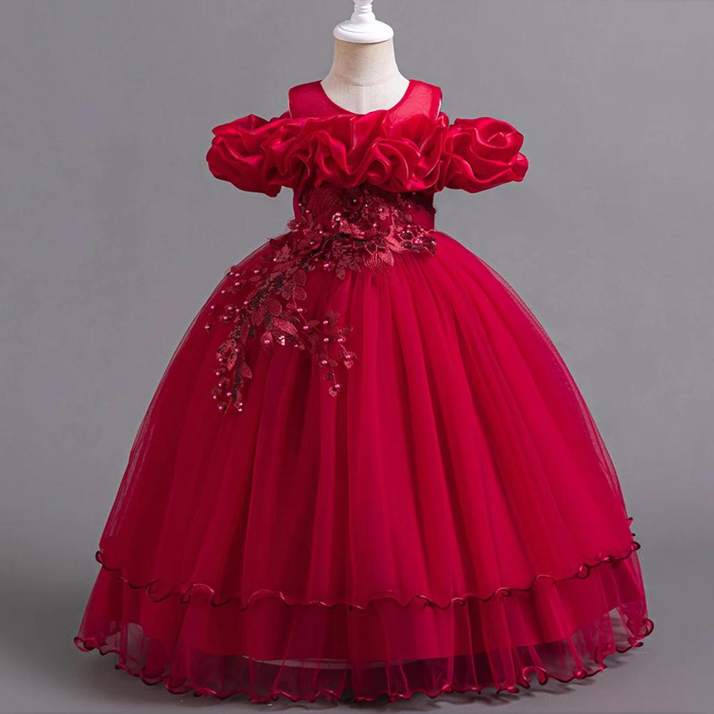 Robes de demoiselle d'honneur en tulle pour filles, robes de princesse, nœud de fille, costume de No