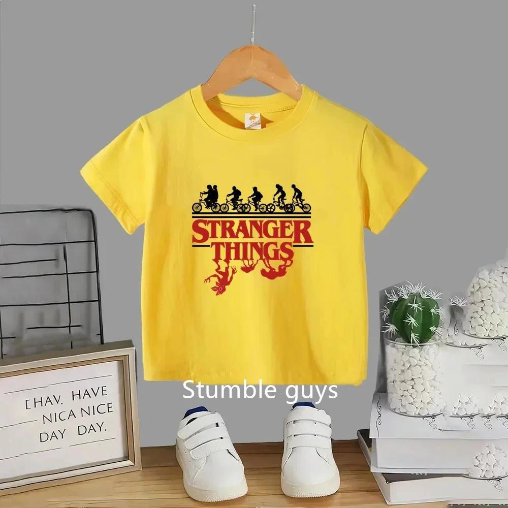 T-shirt d'été pour enfants, motif dessin animé mignon, imprimé Stranger Things, vêtements pour garço