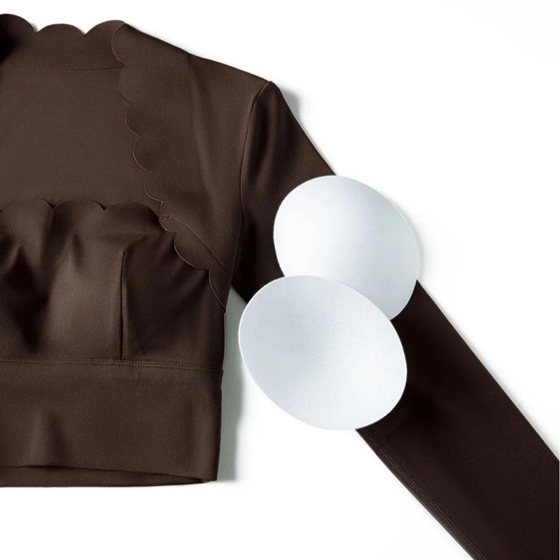 Ensemble de yoga fitness deux pièces pour femmes, couleur unie, manches longues, vêtements de sport