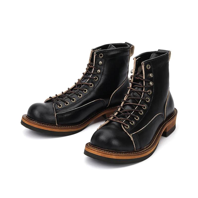 Chaussures randonnée hommes KOWM cuir cercle - Bottes trekking britanniques semelle épaisse moto