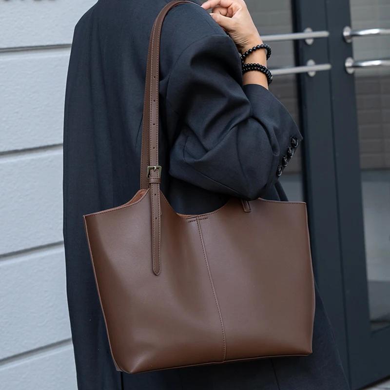 Sac fourre-tout en cuir véritable naturel pour femmes, sac à main en cuir de vache souple de grande