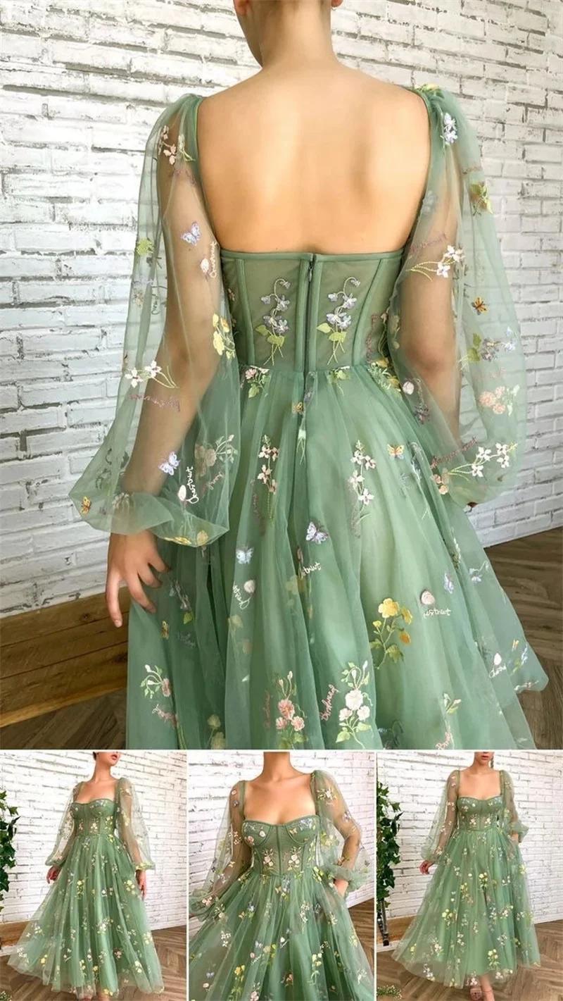 Robe princesse féerique en Tulle pour femmes, Maxi, Sexy, col bateau, manches longues bouffantes, ro