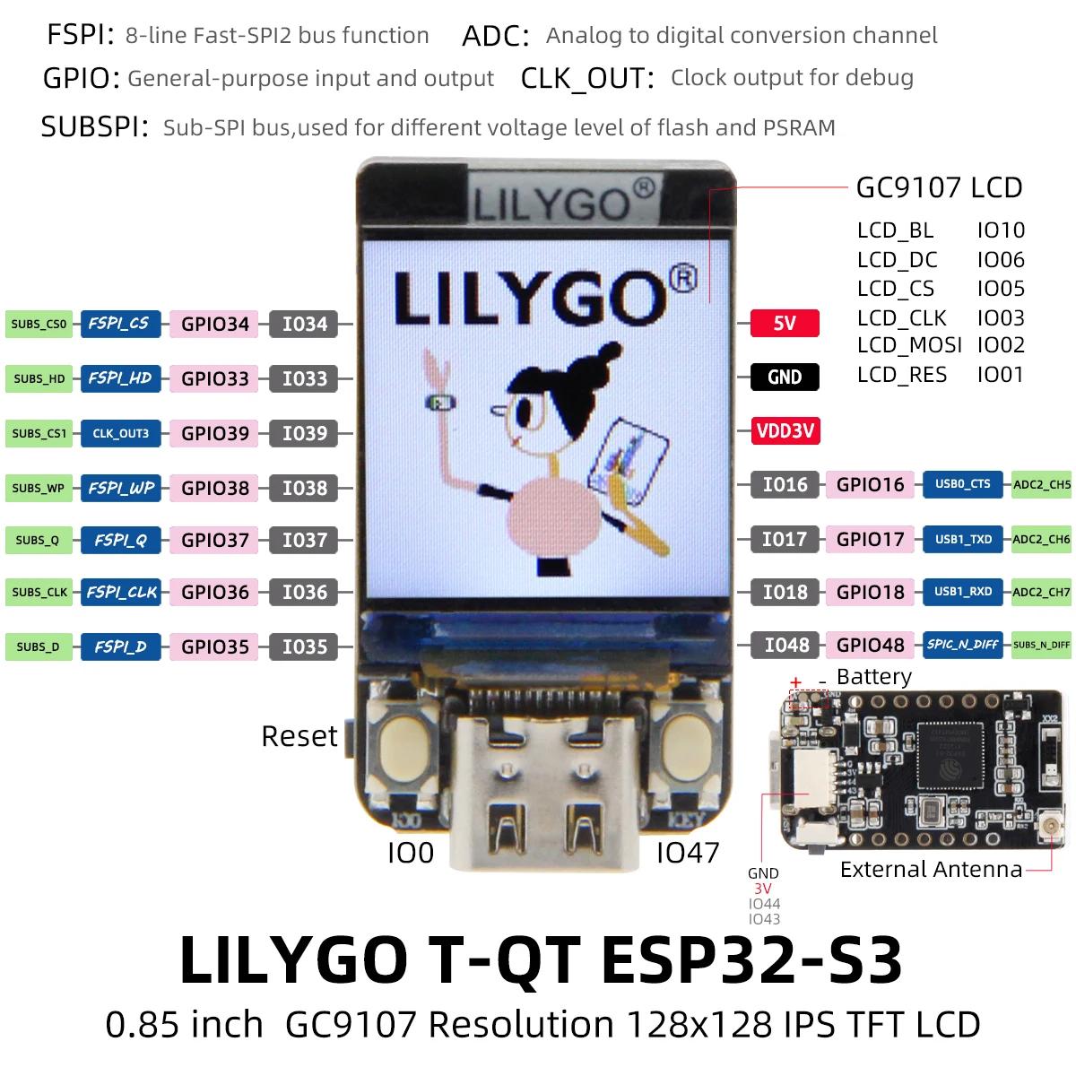 LILYGO® T-QT V1.1 ESP32-S3 GC9107 Panneau de développement de Module d'affichage LCD, T-QT pouces, V