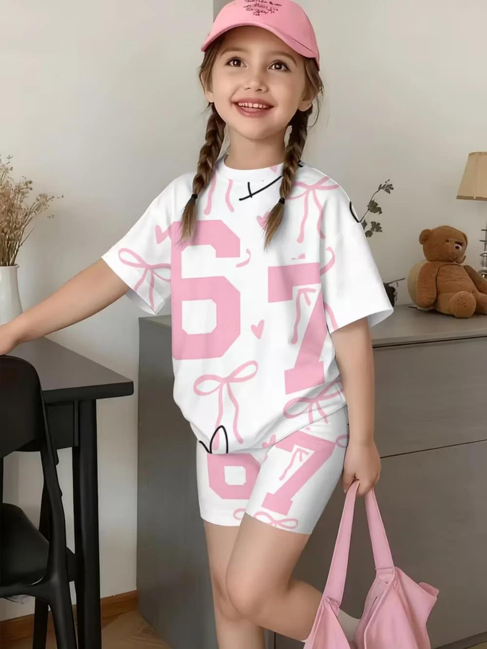 Summer Italian Brainrot 67 Six Seven Cartoon Print Sports Children's Set Short Sleeved Shorts 2PCS S