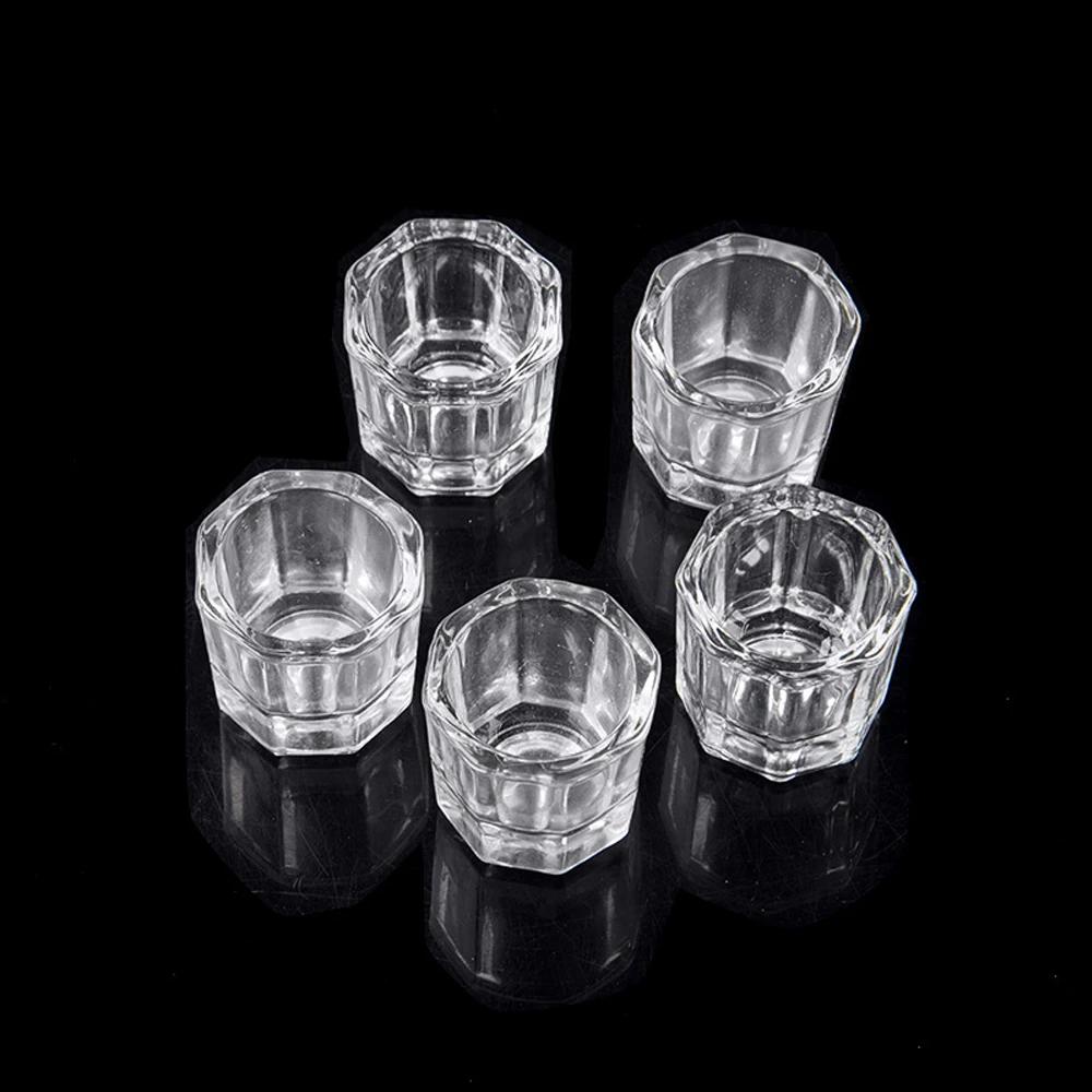 Tasse à ongles en verre de cristal, acrylique transparent, petite poudre octogonale, tasse à ongles