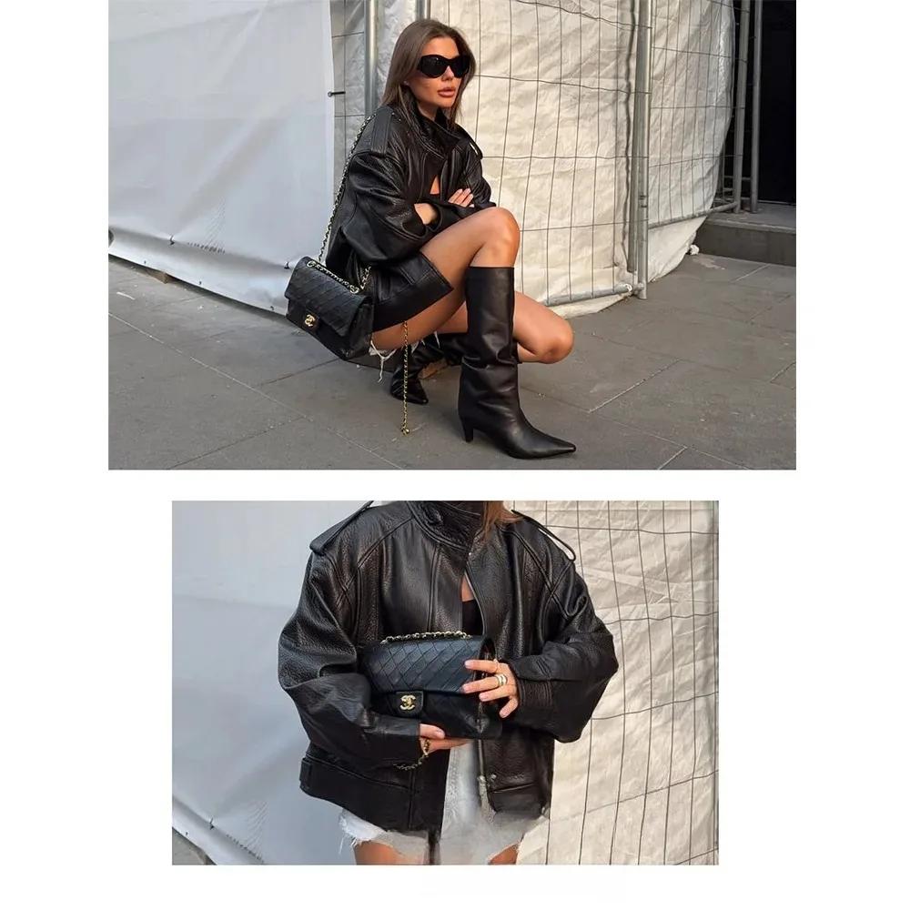 KONDALA Chic vestes en cuir noir boutons de fermeture éclair manteaux surdimensionnés mode 2025 auto