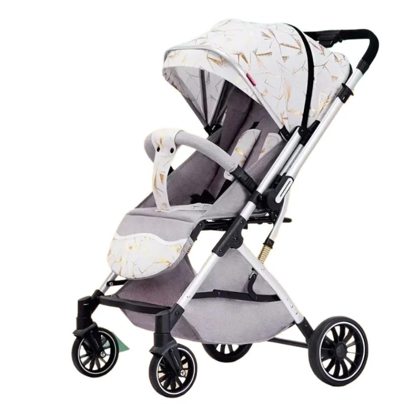 Poussette bébé à quatre roues, légère et bidirectionnelle, haute vue, peut s'asseoir ou s'allonger,