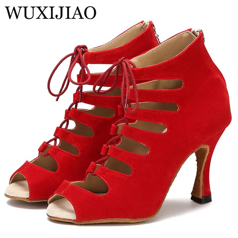Chaussures de danse latine noires femmes Tango Salsa Rumba salle de bal bottes de danse en Satin fem