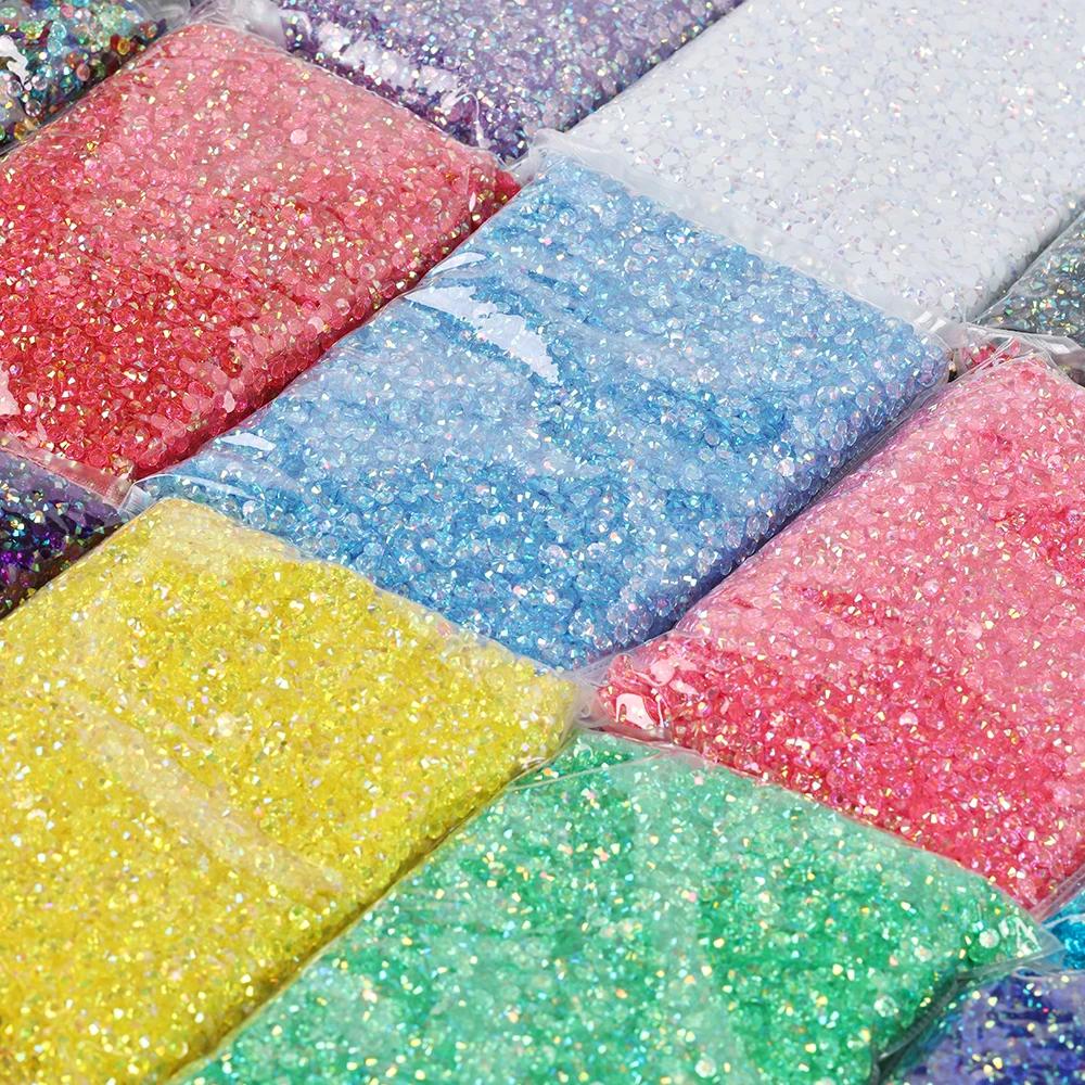 En vrac en gros gelée couleur AB Transparent AB 2mm,3mm,4mm,5mm,6mm facettes FlatBack résine strass