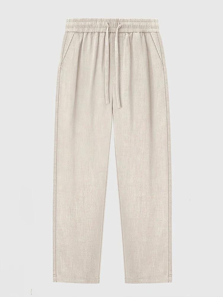 Pantalon droit décontracté en coton et lin pour hommes, jambes larges, léger, Baggy, survêtement en