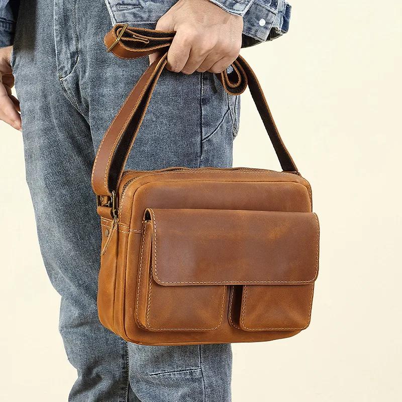Sac messager vintage en cuir Crazy Horse – Cartable à bandoulière en cuir de vache de grain supérieu