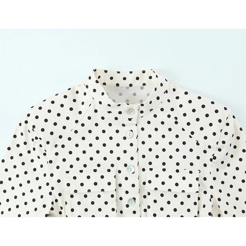 YENKYE Printemps 2026 – Veste chemise ajustée à pois pour femme, manches longues avec ceinture et po