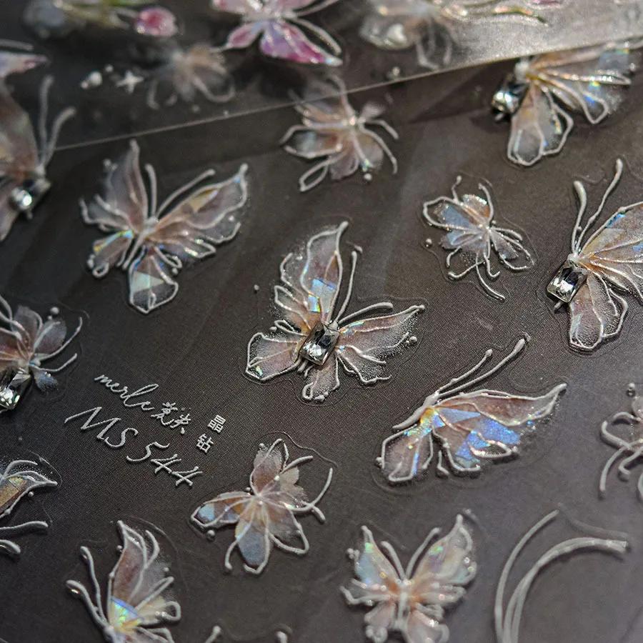 Autocollant de manucure auto-adhésif 5D, gelée brillante, papillon, charmant, dégradé doré, nœud pap