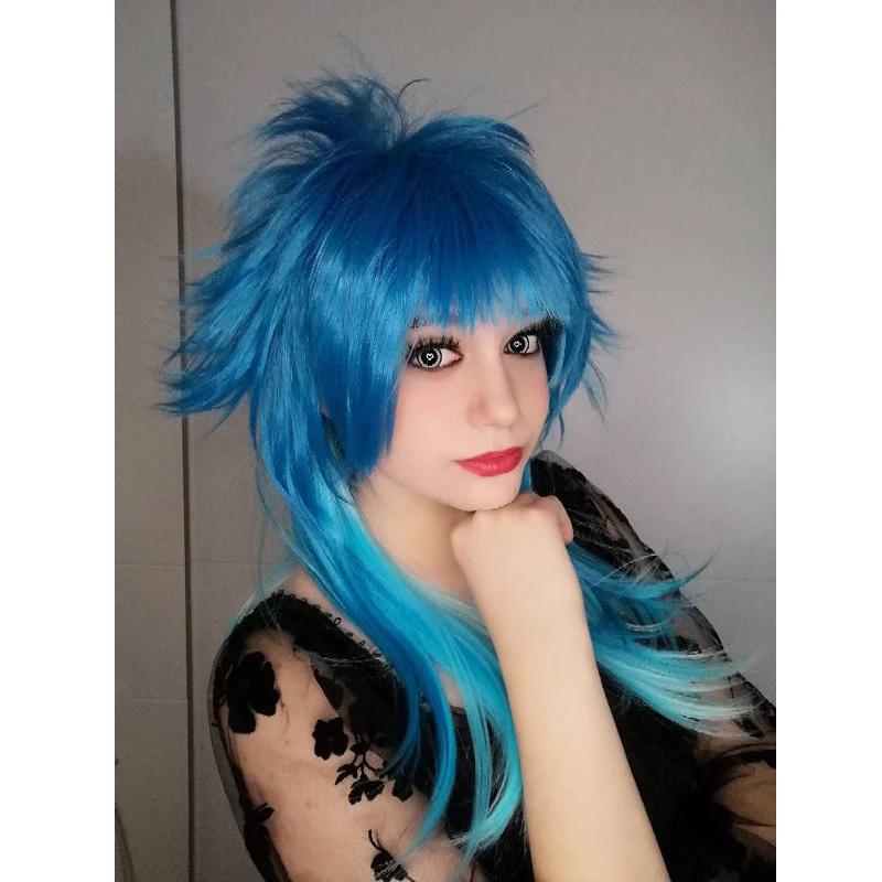 Meurtre dramatique DMMD Seragaki Aoba Cosplay Costume perruque de fête deux tons bleu Ombre cheveux