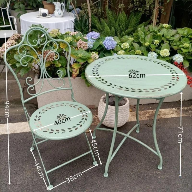 Silla Plegable américain rétro vieux motif creux chaise en fer forgé pliable cour extérieure Villa l
