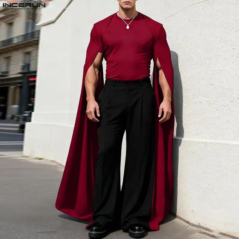 T-shirt homme INCERUN, coupe irrégulière, couleur unie, col rond, manches longues, décontracté, stre