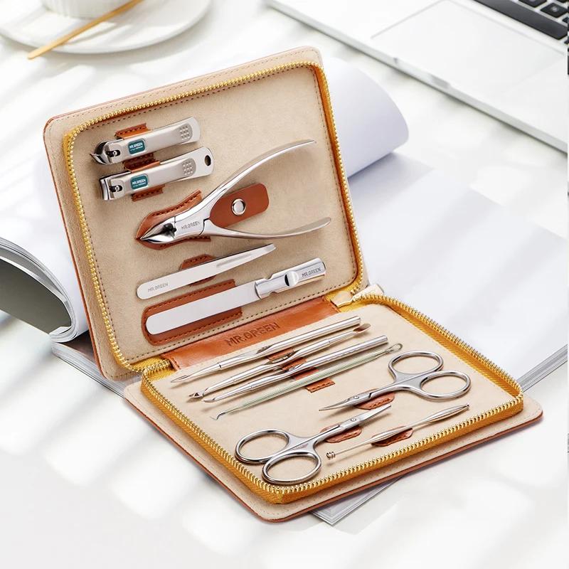 MR.GREEN-Kit de Manucure Professionnel en Acier Inoxydable, 12 en 1, Ensemble de Pédicure avec Étui