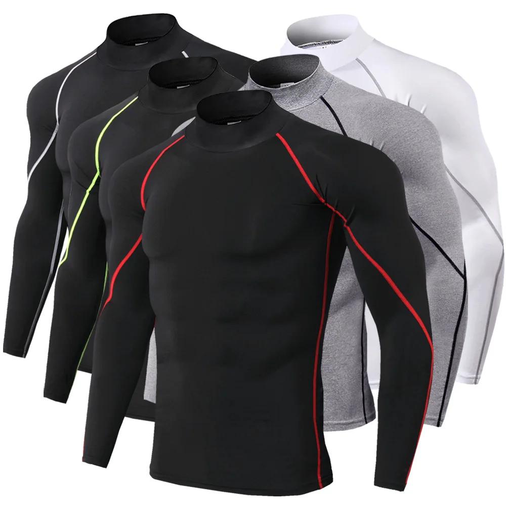 T-Shirt de course à manches longues pour hommes, chemise de Compression, haut de sport, entraînement