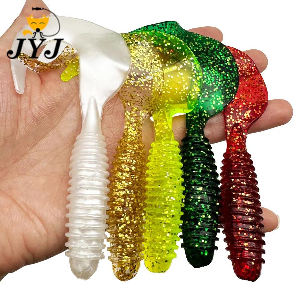 JYJ 10 cm 8.5g 5 pièces/sac leurre artificiel souple grub ver appât, longue queue tordue wobbler swi