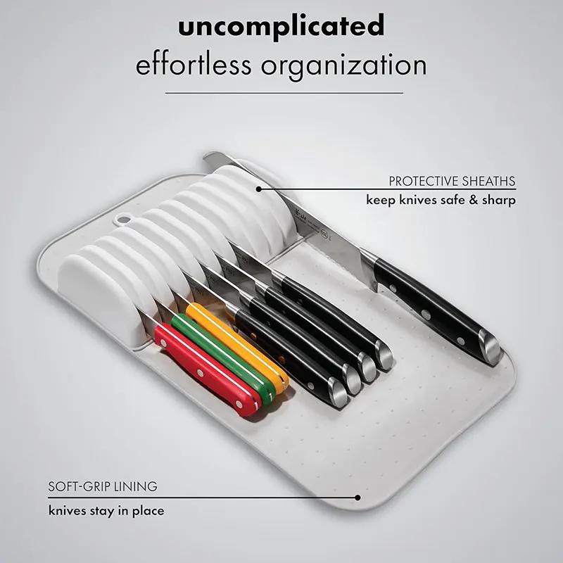 Grand tapis à couteaux, tiroir antidérapant, organisateur de couteaux, 5 fentes et 11 fentes, porte-
