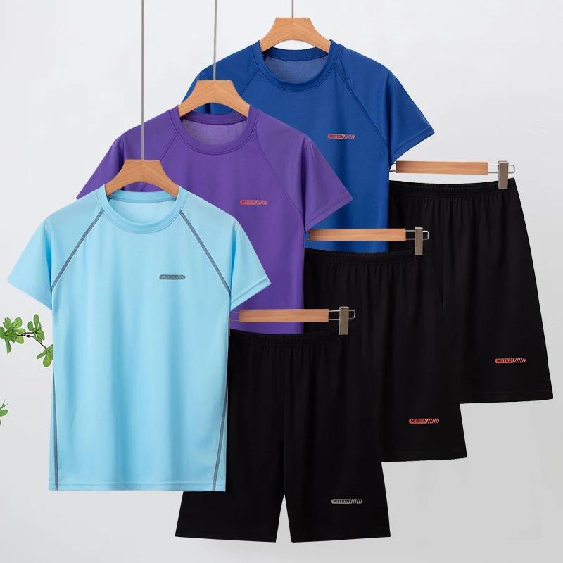 Combinaison de sport à séchage rapide pour hommes de 13 à 16 ans, 2 pièces, T-shirt ample et respira