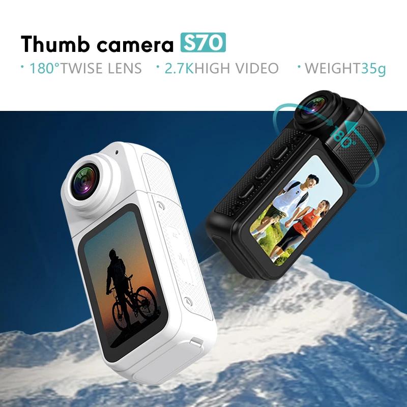 Caméra à pouce S70 180 ° Caméra d'action avec enregistreur de cyclisme WIFI Sport DV, 2.7K/1080P,