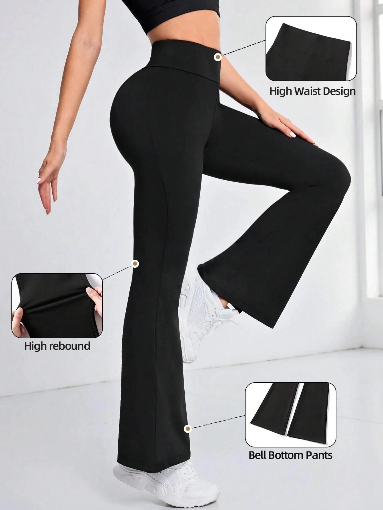 Pantalon évasé pour femme, Leggings de yoga taille haute, extensible, bouton cloche, jambes larges