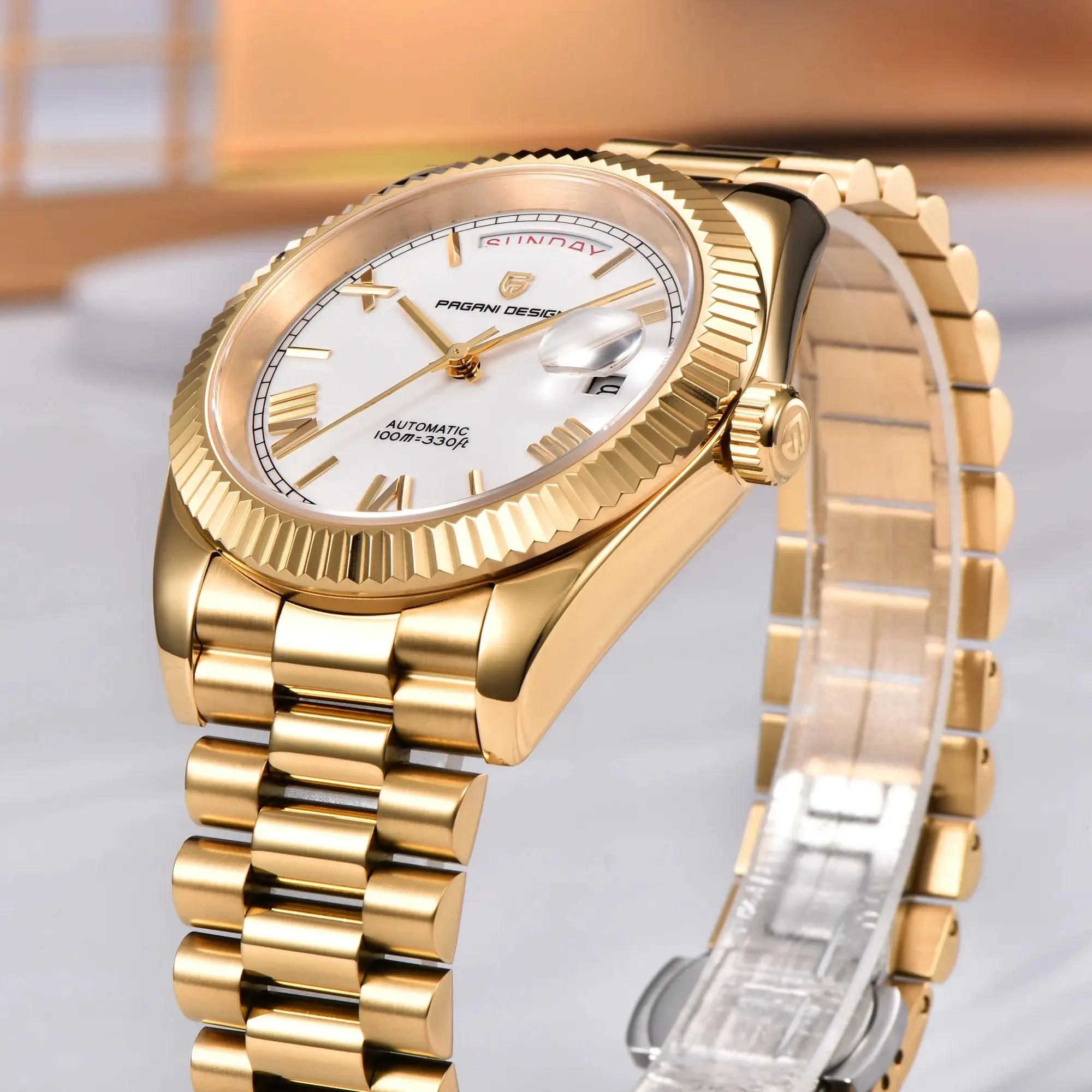Montres pour hommes PAGANI DESIGN DD40 Or Blanc Luxe Automatique TMI NH36A Date Jour Mécanique Nouve