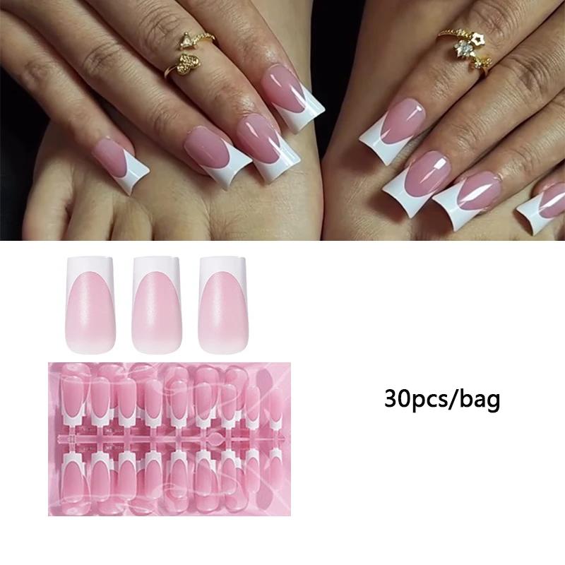 30 pièces pointes d'ongles carrées été français dégradé faux ongles d'orteil portable court carré pi