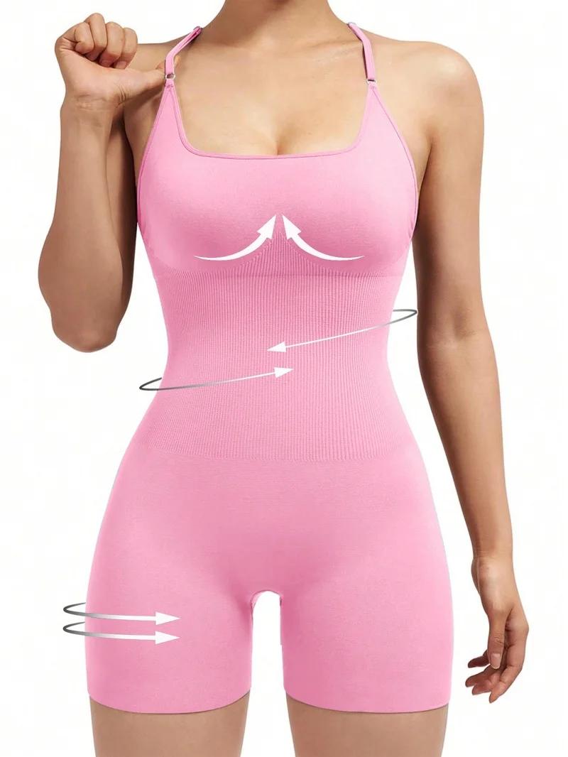 Combinaison de Fitness Sexy pour femmes, combishort de sport réglable croisé, une pièce, combinaison