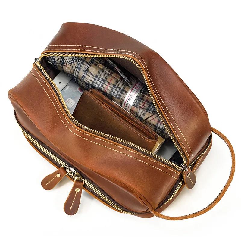 Petit sac de voyage de bonne qualité, portefeuille de voyage en cuir Crazy Horse, sac de rangement,