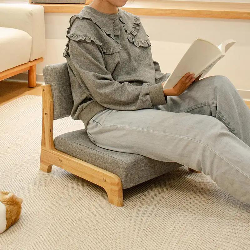 Chaise de sol en bois massif de Style japonais, siège Tatami à dossier bas pour baie vitrée, taboure