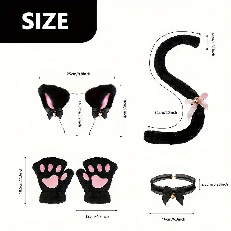 Ensemble de gants patte de chat, 5 pièces, hiver, mignon dessin animé fille, gants à doigts ouverts,