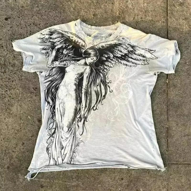Classique Y2K Style gothique T-shirt imprimé surdimensionné T-shirt haute rue chemises gothique col