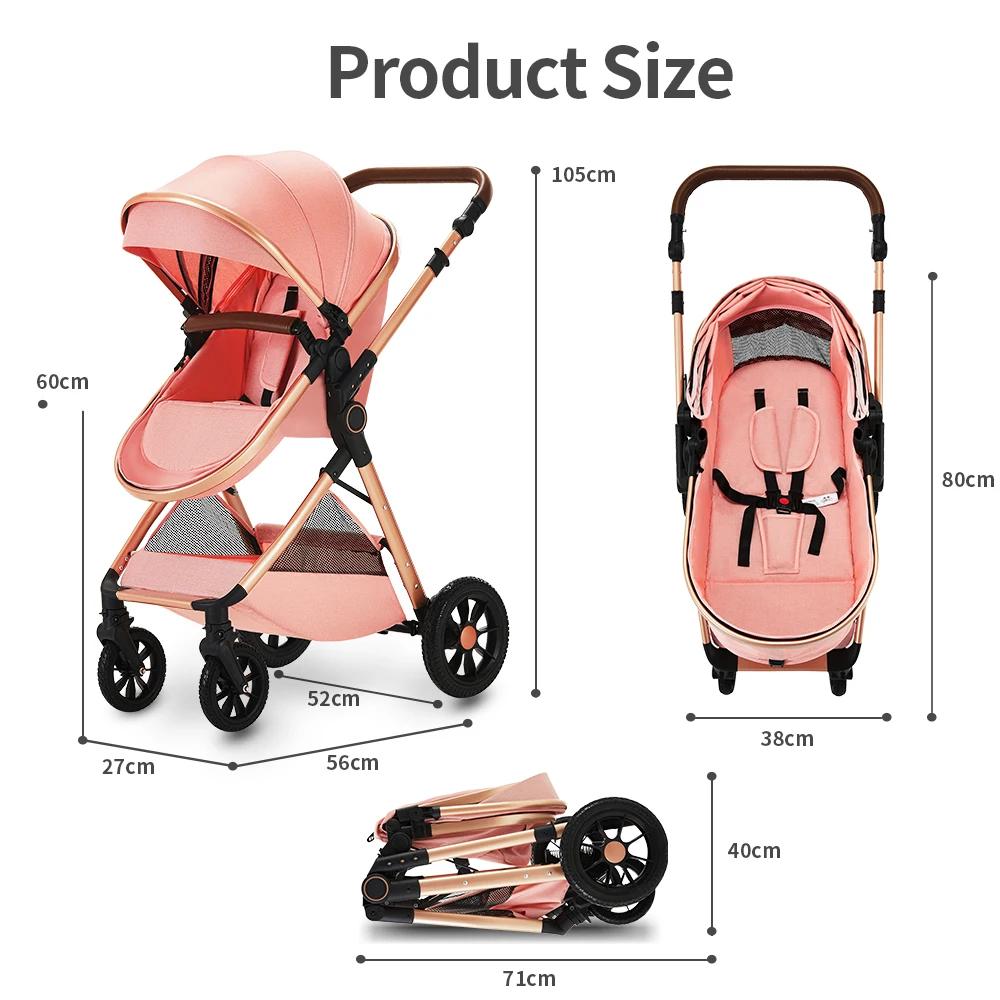 Poussette 3 en 1 pour bébé, avec poignée réglable, landau de voyage avec sacs pour maman, filet pour