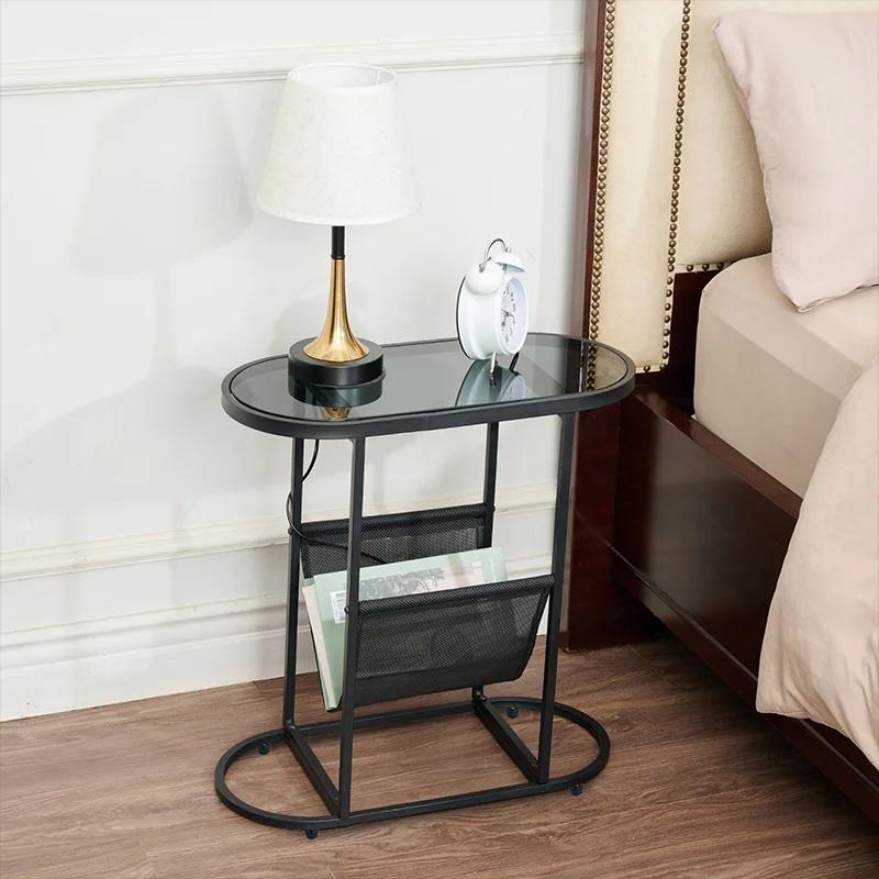 Petites tables d'appoint ovales en verre, petit espace de salon avec spe, espace de stockage d'évalu