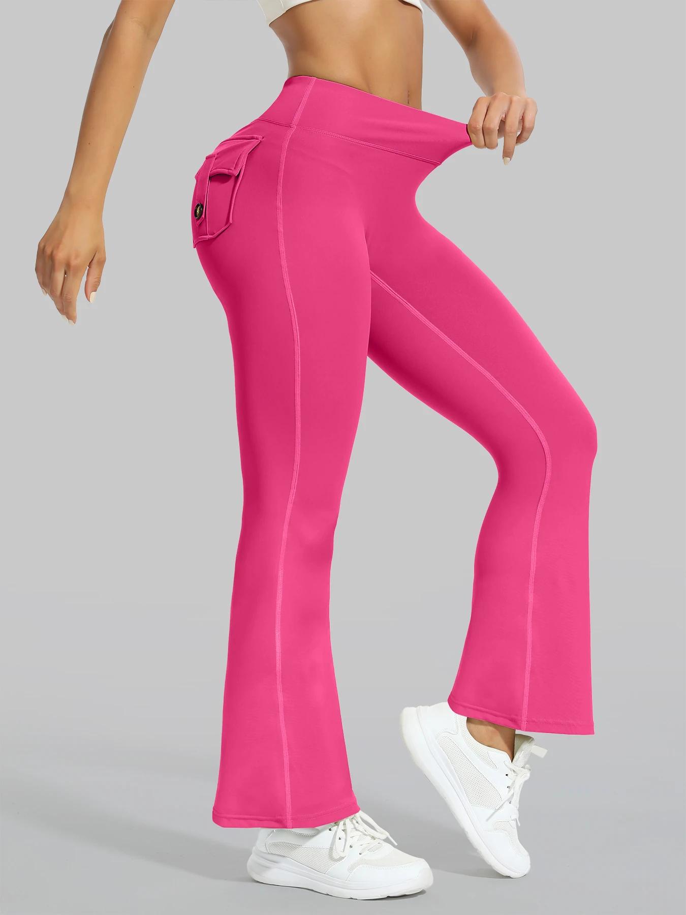 Leggings yoga femme jambes larges extensibles - Pantalon fitness compression poches sensation nue