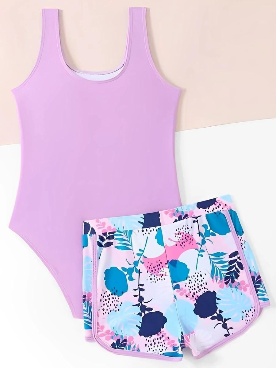 Maillot de bain une pièce avec short pour filles 2026 – Tenue de bain pour enfants, maillot de bain