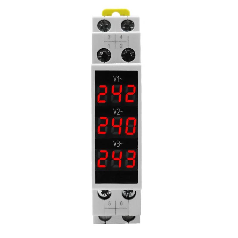 Voltmètre triphasé LED, Mini affichage numérique, compteur de tension modulaire 80-500VAC, Rail Din