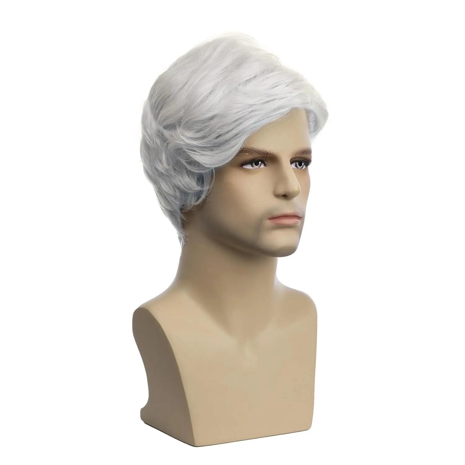 Perruque synthétique courte noire pour hommes, cheveux de remplacement complets en couches naturelle