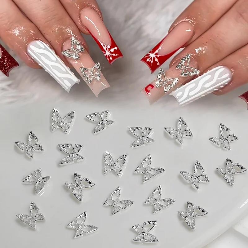 10/20 pièces Mini 4*5mm cristal papillon ongles breloques 3D diamant bijoux pièces rose clair métal