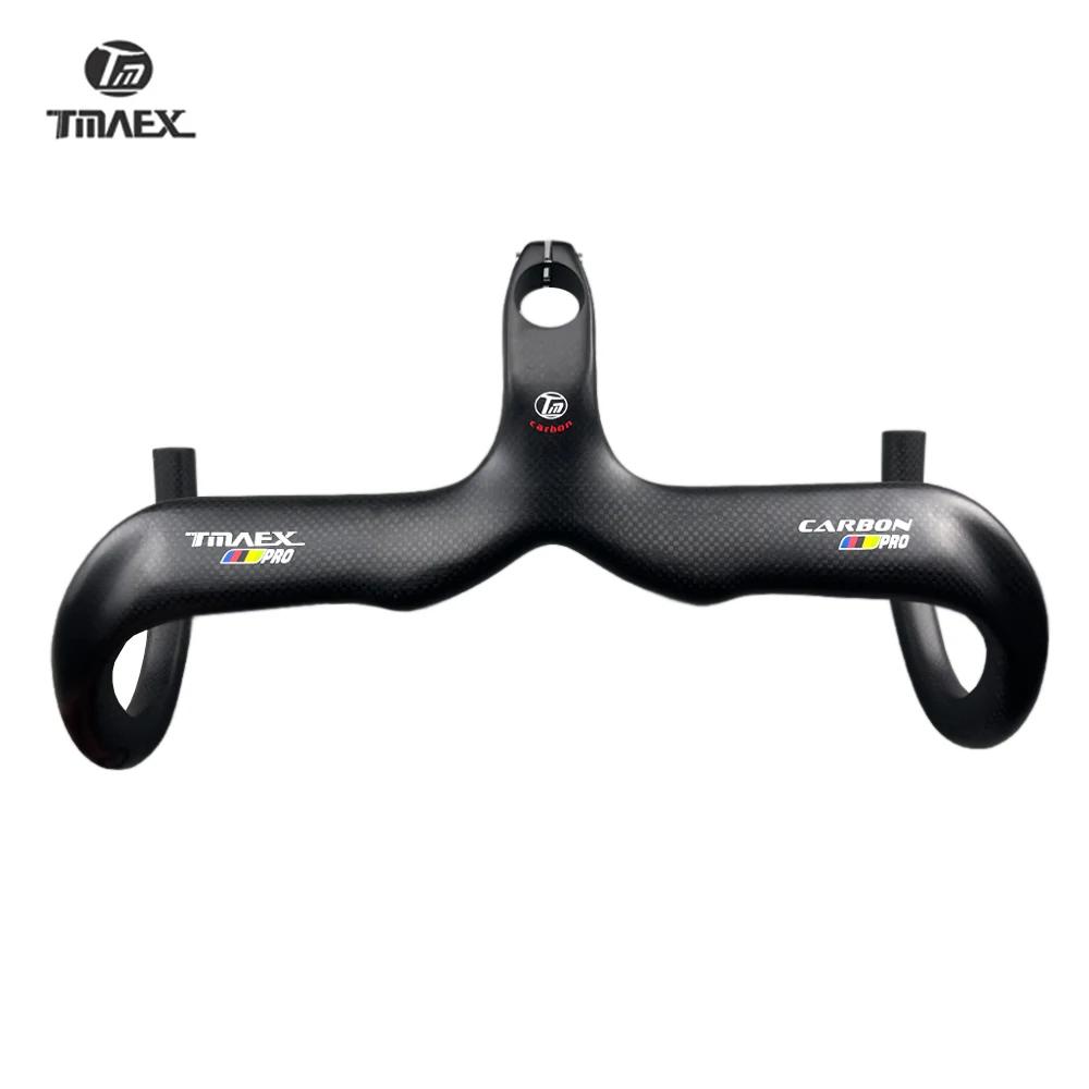 TMAEX-Guidon de vélo en carbone, ultraléger, guidon et potence intégrés, pièces de vélo de route, 3K